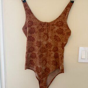 RVCA Women's Summer Tropical Floral Rust Orange Thong Bodysuit